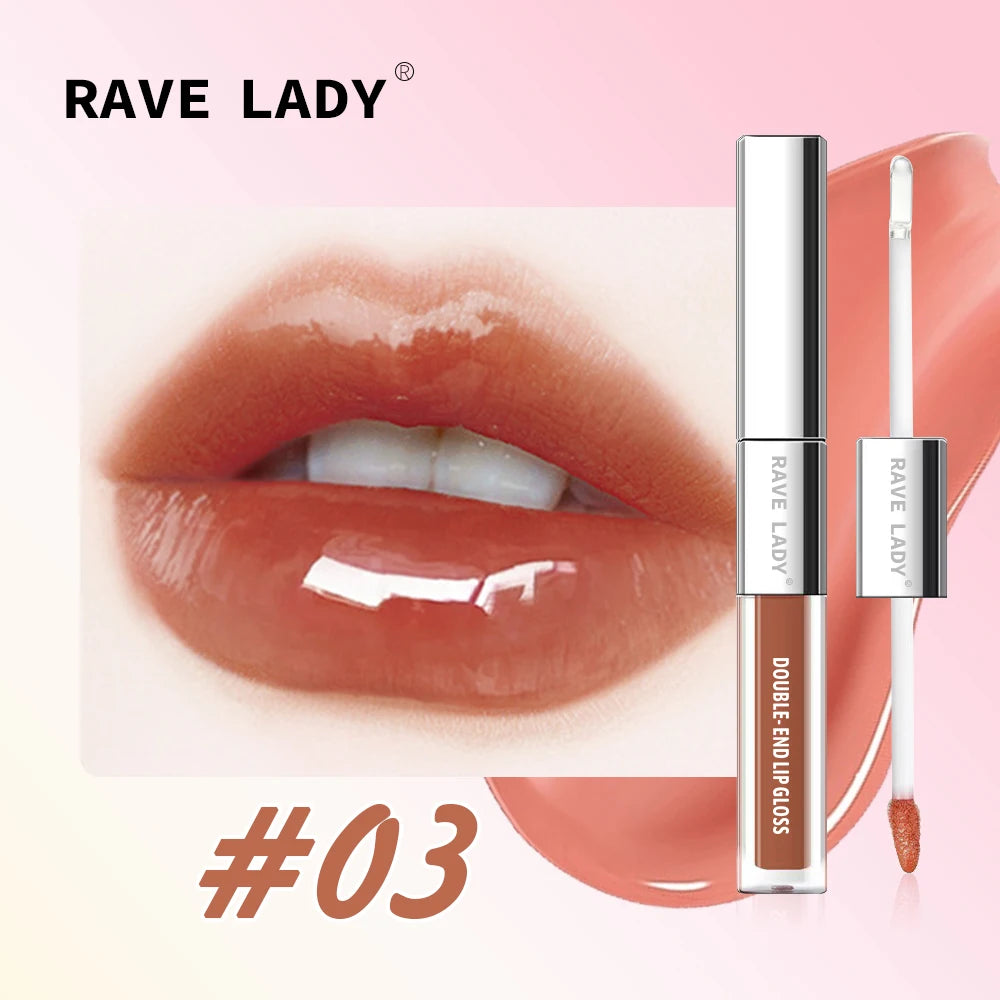 Rave Lady 2 In 1 Double-End Matte Moisturizing Lip Oil Glaze Gloss Glass Shimmer Liquid Lipstick Glossy Mirror Shine Lip Care