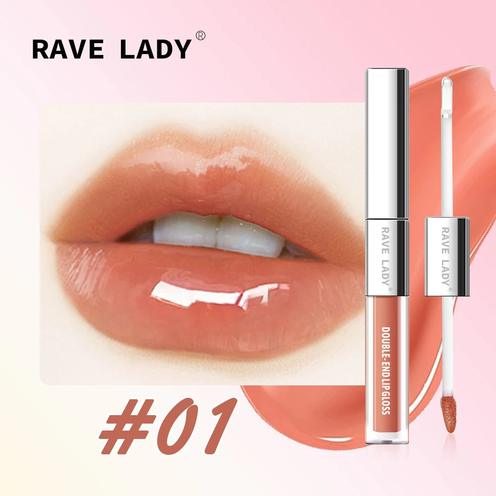 Rave Lady 2 In 1 Double-End Matte Moisturizing Lip Oil Glaze Gloss Glass Shimmer Liquid Lipstick Glossy Mirror Shine Lip Care