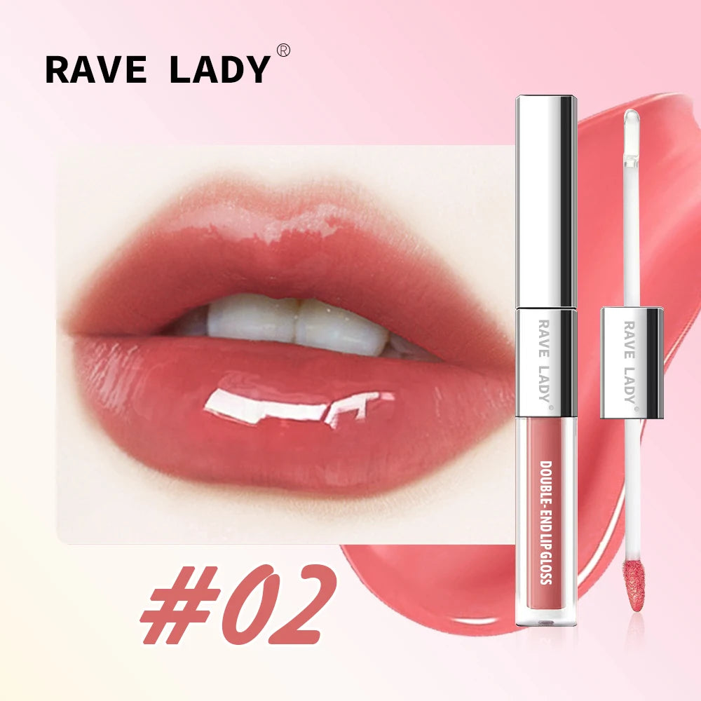 Rave Lady 2 In 1 Double-End Matte Moisturizing Lip Oil Glaze Gloss Glass Shimmer Liquid Lipstick Glossy Mirror Shine Lip Care