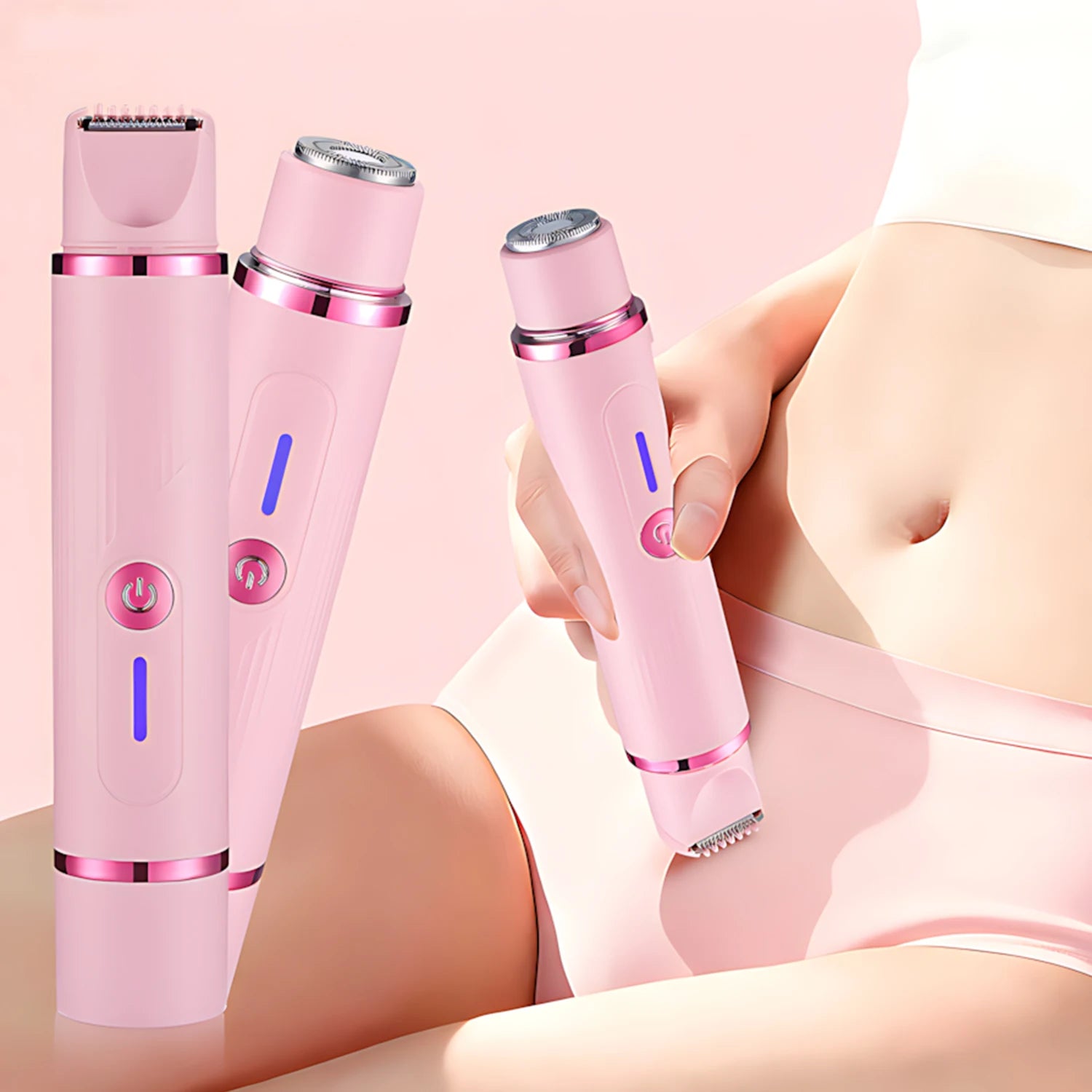 Pink electronic device held by a person against a pink background