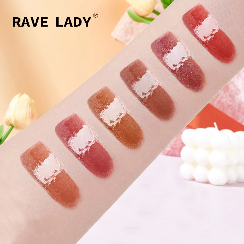 Rave Lady 2 In 1 Double-End Matte Moisturizing Lip Oil Glaze Gloss Glass Shimmer Liquid Lipstick Glossy Mirror Shine Lip Care
