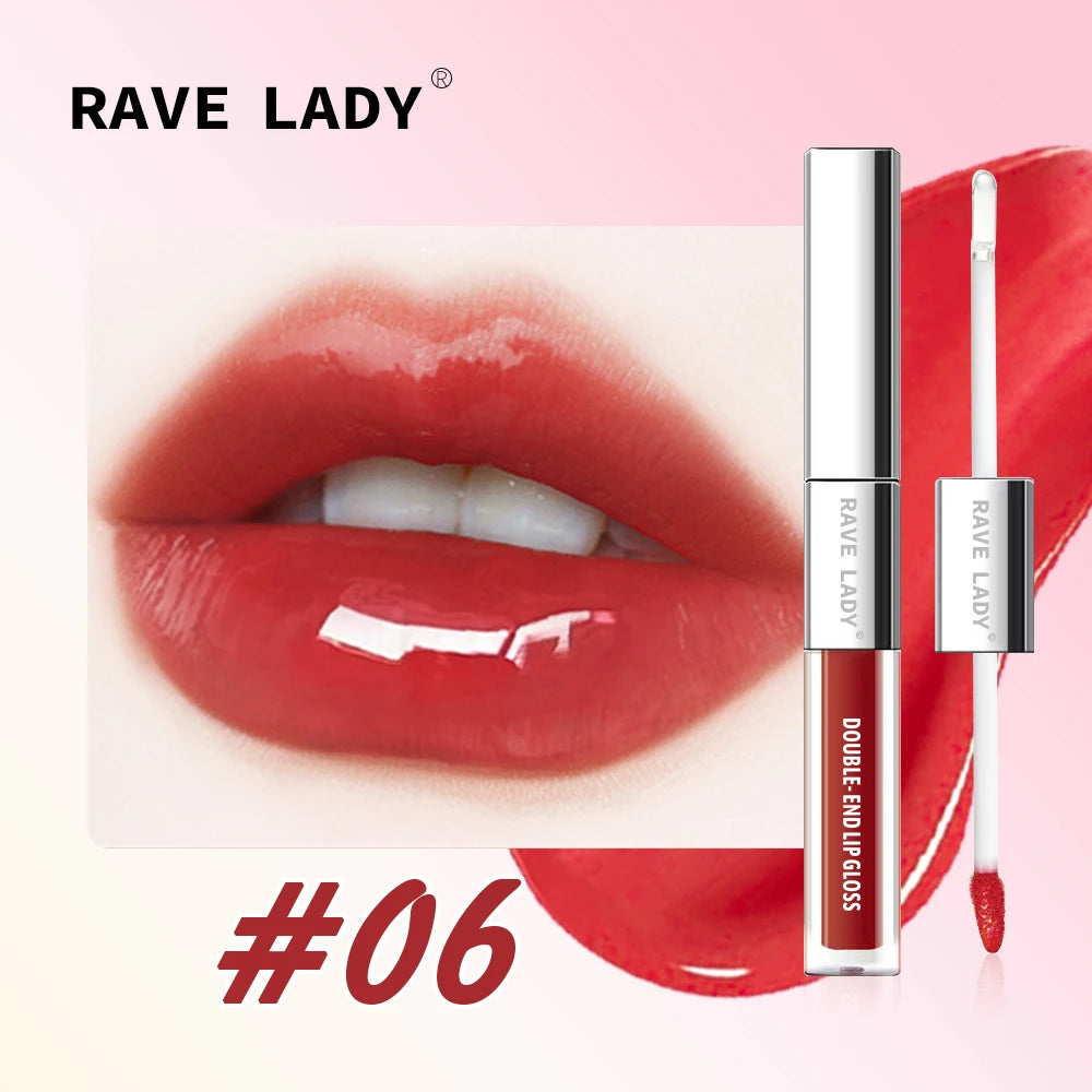 Rave Lady 2 In 1 Double-End Matte Moisturizing Lip Oil Glaze Gloss Glass Shimmer Liquid Lipstick Glossy Mirror Shine Lip Care